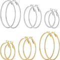 Set of 6 pairs of gold and silver minimalist hoop earrings in small, medium, and large sizes - 30mm (Single) / Gold