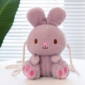 Cute purple plush bunny shoulder bag with soft lamb wool texture and 3D ears - 25cm / Purple