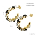 Macro detail of gold plated stainless steel C-hoop earrings with zircon inlay measurements - White and Black
