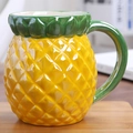 Creative yellow pineapple shaped ceramic mug with 3D texture and green leaf handle - Pineapple / Yellow