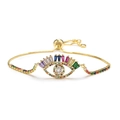 Adjustable golden evil eye bracelet with colorful cubic zirconia and fan-shaped accents - Gold Eye Pendant - Multicolor Zirconia