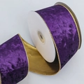 Purple velvet Christmas ribbon with gold wire edges on a white spool for gift wrapping - 6.3cm Width / 10 Yards / Deep purple