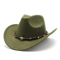 Classic olive green western cowboy hat with woven band and evil eye pendant detail - M (56-58cm) / Army Green
