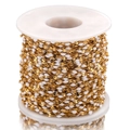 Golden stainless steel cross chain roll with white enamel lip beads for jewelry making - Gold-White