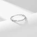 Exquisite 925 sterling silver chain ring with clear pavé diamonds in minimalist style - US 5 / Silver