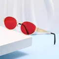 Retro oval sunglasses with vibrant red lenses and slim golden metal frames for women - Gold Frame Red Lenses