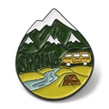 Outdoor camping enamel brooch featuring mountain and spring text in teardrop shape - Spring Camping