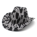 Chapeau de cow-boy occidental avec motif vache en tissu épais et large bord incurvé élégant - M (56-58cm) / Gris foncé