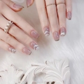 Unghie finte corte rosa nudo con glitter dorati e decorazioni in marmo bianco - Rosa Nude Glitter Oro Marmo Stile Colla Gelatina (Y-12)