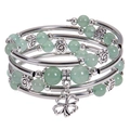 Detail of silver clover pendant and green beads on multilayer wrap bracelet - Light Green Aventurine Style (Style-6)