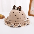 Dettaglio di un cappello da sole per neonati con pois, fiocco a righe e ricami in pizzo - 48-50cm (8 mesi - 2 anni) / Cachi