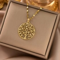 Gold-plated Tree of Life necklace with sparkling crystals on elegant pink satin - Gold Tree of Life