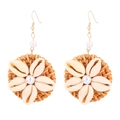 Handmade bohemian rattan earrings with cowrie shells and pearls in beach style - Woven Shell Drop Earrings