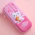 Pink EVA 3D cartoon kitten pencil case with cute cat print and starry heart patterns - Pink Cat