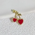 Ciondolo a ciliegia placcato oro 18K con zirconi rossi scintillanti a forma di cuore - Stile B Oro-Rosso (Ciliegia a Cuore)