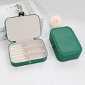 Dark green portable PU leather travel jewelry box with dual layers and snap closure - 16x11.5x5cm / Dark Green