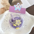 Three-piece set of purple and yellow flower hair ties on a ceramic plate for women - Flower Style / Set of 4 / Purple