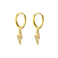 Boucles d'oreilles créoles dorées en forme d'éclair ornées de pierres scintillantes - Doré