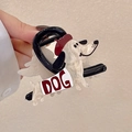 Süße schwarze Hunde-Haarklammer mit weißem Perlen-Welpen und rotem Hut-Design - Hund mit Hut Schwarz Haarklammer