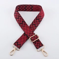 Adjustable geometric embroidery bag strap in red and black with gold hardware - Light Gold Buckle / Red Black