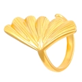 Elegant gold ginkgo leaf stainless steel open ring with realistic leaf texture design - 18k Gold Ginkgo Leaf Style (3678)