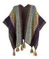 Multicolor bohemian knitted shawl with wave patterns and fringe tassels decoration - Cyan Gray Yellow