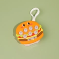 Burger-shaped handheld electronic puzzle game with white buttons and keychain hook - Hamburger