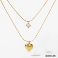 Elegant gold-tone double-layered necklace with round zircon and heart pendant - Gold (KDD568)