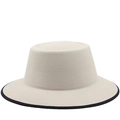 Flat top wool felt fedora in beige with black edge trim, British style fashion hat - M (56-58cm) / Light Beige with Black Edging (03)
