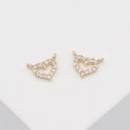 Detail of two 14k gold plated heart connectors with cubic zirconia for DIY jewelry - Double Loop Heart / 14K Gold