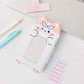 Cute pink and white cat shaped card holder with sunglasses for photocard storage - Cat