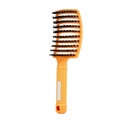 Curved boar bristle hairbrush in vibrant orange with ergonomic non-slip handle - Orange With Bristles