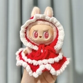 Labubu plush doll accessory in red and white knitted dress with matching headband - Handmade Red Apple Hat Set / First And Second Generation Keychains Are Compatible With La Cloth Dolls. Dolls Not Included.