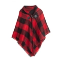 Cape écossaise rouge et noire pour enfants avec bouton à bascule et ourlet à franges - Rouge