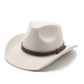 Classic beige western cowboy hat in faux suede with embossed brown leather band decoration - M (56-59cm) / Off White
