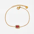 Golden chain bracelet featuring rectangular pink gemstone and halo of white cubic zirconia - Gold Rectangular Pink Zircon Style (SBK163)