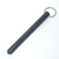 Tactical black metal kubotan keychain with non-slip grip and silver keyring for protection - Round Head Black