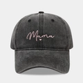 Vintage gewaschene anthrazitfarbene Baseballkappe mit rosa Mama-Stickerei und Herz - Verstellbar / Schwarz