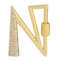 Letter N charm pendant with gold plating and clear zircons featuring a spring clasp - Letter N
