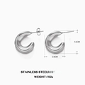 Boucles d'oreilles créoles argentées en C, acier inoxydable, hauteur 3,2cm et largeur 2,6cm - Acier