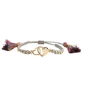 Detail of colorful woven bracelet featuring a gold double heart pendant with cubic zirconia - Double Heart Copper Beads Colorful Rope