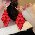 Exaggerated red acrylic petal tassel earrings with elegant gold irregular metal studs - 20# Red - Multi-layer Petal Tassel (Silver Earring Post)