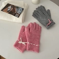 Pink and grey knitted gloves with cute bow tie accents for a sweet feminine look - Gloves / Pink