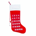 Red felt Christmas advent calendar stocking with 24 numbered white pockets for holiday countdown - Christmas Sock Style