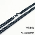 Chaîne cubaine en acier inoxydable noir, largeur 8mm et longueur 450mm avec fermoir mousqueton - 45cm / Noir 8mm