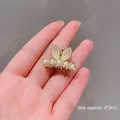 Goldener Schmetterling Haarklammer mit Perlen, klein 3x2cm für stilvolles Haarstyling - M7-003 Hasenohr Perle