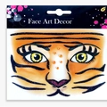 Tiger mask face art decor with orange base, black glitter stripes, and gold rhinestones - Tiger