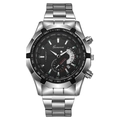 Luxury men's silver stainless steel quartz watch with black dial and luminous hands - Black