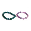 Magnetische Partner-Armbänder mit 8mm Perlen in Türkis und Rosa auf Weiß - 8mm Phönixstein + Lila Vulkanstein
