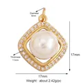 Gold plated square pendant with 5mm pearl and zircon pavé border, 17x17mm size - Gold Square Pearl Zircon